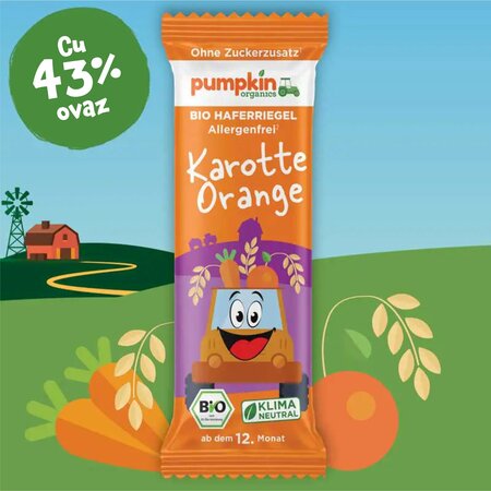 Baton Bio din ovaz cu morcov si portocala, +12 luni, 20 g, Pumpkin Organics 671405