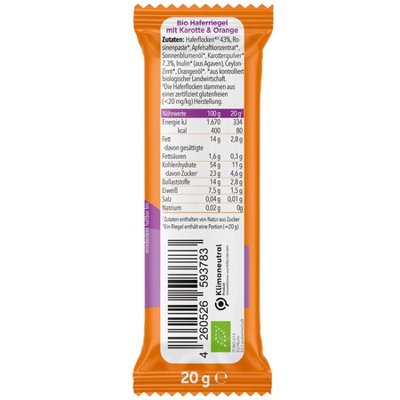Baton Bio din ovaz cu morcov si portocala, +12 luni, 20 g, Pumpkin Organics 671404