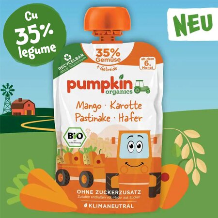 Piure Bio de mango, morcov, pastarnac si ovaz, +6 luni, 100 g, Pumpkin Organics 672685