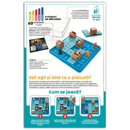 Joc de logica 60 provocari in limba romana Cats and Boxes, +7 ani, Smart Games 671502