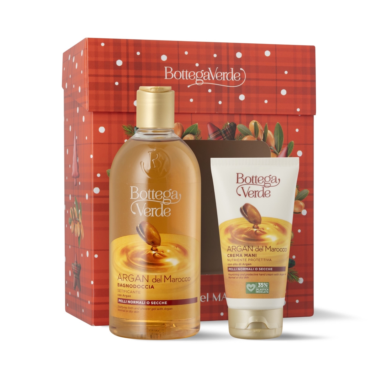 Set cadou Craciun, curatare si hidratare corp Argan del Marocco, 400 ml, 75 ml, Bottega Verde