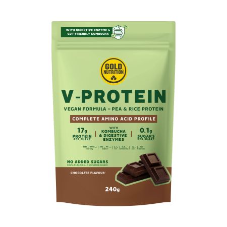 Pudra Proteica Vegetala cu aroma de ciocolata V-Protein, 240 g, Gold Nutrition