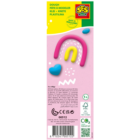Plastilina Happy 4 Culori, +1 an, 4x90 g, SES Creative 671877