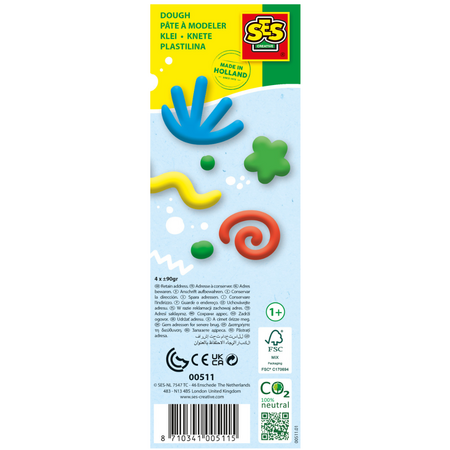 Plastilina Pure 4 Culori, +1 an, 4x90 g, SES Creative 671888