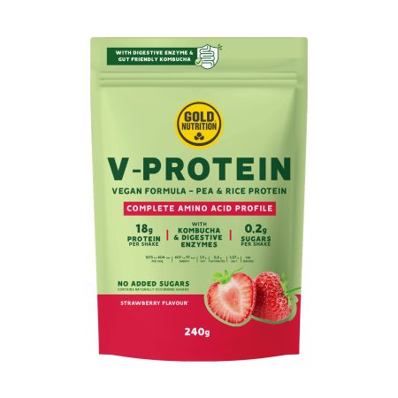 Pudra Proteica Vegetala cu aroma de capsuni V-Protein, 240 g, Gold Nutrition