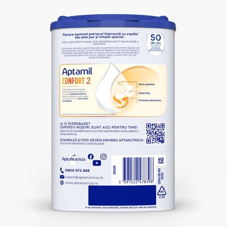 Lapte praf Aptamil Confort 2, 6-12 luni, 800 g, Nutricia 672017