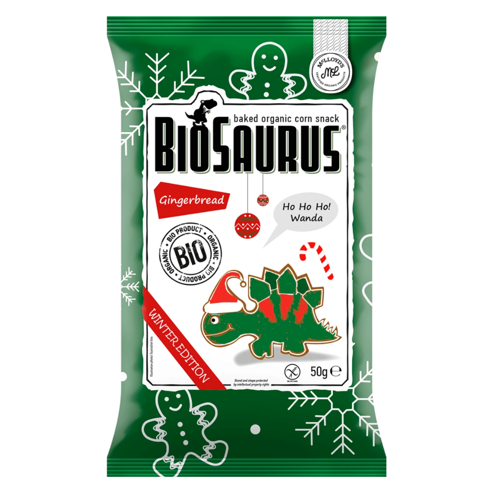 Snacksuri Bio cu aroma de turta dulce, Editie de iarna Biosaurus, 50 g, Mc Lloyd's