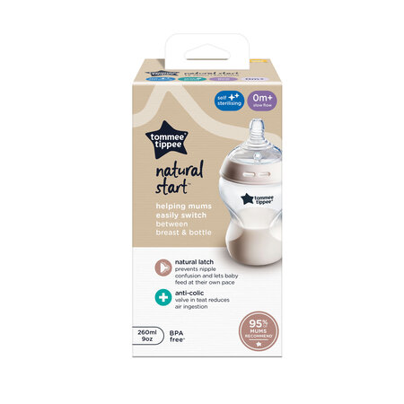 Biberon cu autosterilizare Natural Start, +0 luni, 260 ml, 1 bucata, Tommee Tippee 672734
