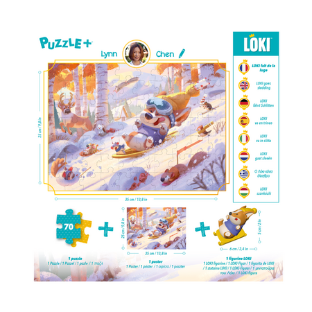 Puzzle Plus: Loki goes sledding, 5 ani+, 70 piese, Loki 672948