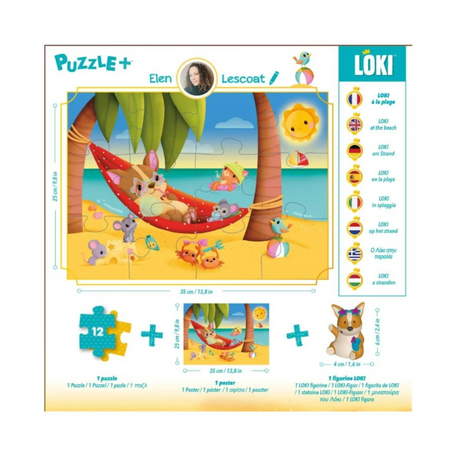 Puzzle Plus: Loki at the beach, 3 ani+, 12 piese, Loki 672959