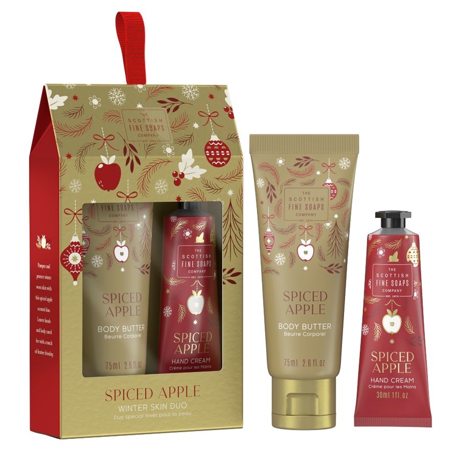 Set duo pentru ingrijirea pielii, Unt de corp 75 ml + Crema de maini 30 ml Spiced Apple, Scottish Fine Soaps