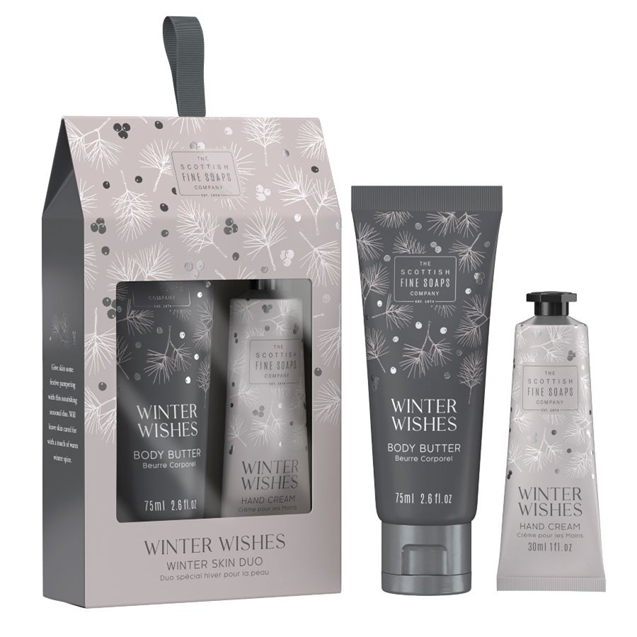 Set duo pentru ingrijirea pielii, Unt de corp 75 ml + crema de maini 30 ml Winter Wishes, Scottish Fine Soaps