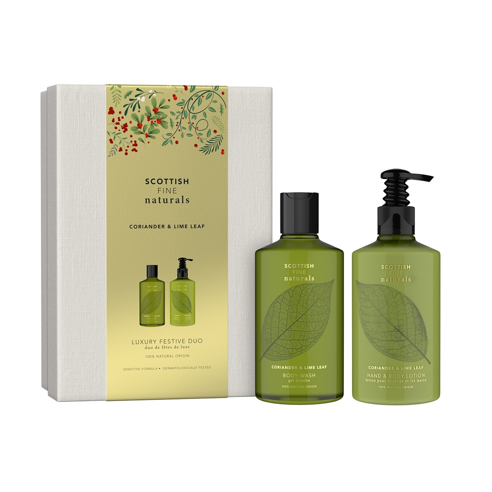 Set festiv duo, Gel de dus 300 ml + Lotiune de corp si maini 300 ml Scottish Fine Naturals, Scottish Fine Soaps