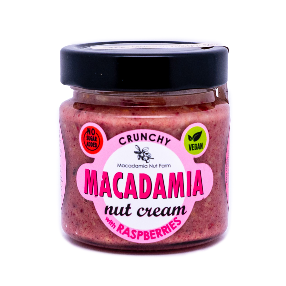 Crema de nuci de macadamia cu zmeura liofilizata - crocanta, 180 g, Macadamia