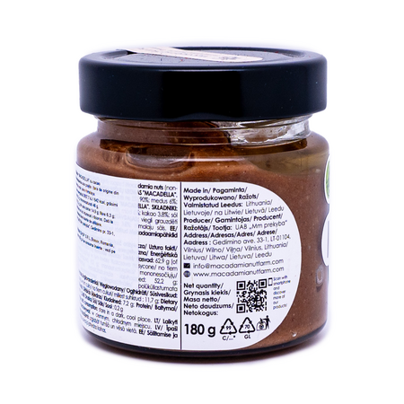 Crema de nuci de macadamia, macadella cu cacao si miere, 180 g, Macadamia 673103