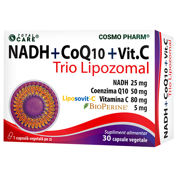 NADH + CoQ10 + Vitamina C Trio Lipozomal, 30 capsule vegetale, Cosmopharm