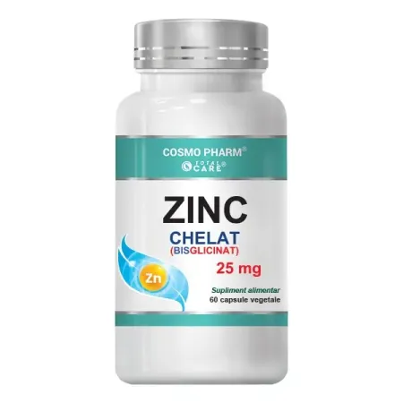 Zinc Bisglicinat Chelat, 25 mg, 60 capsule vegetale, Cosmopharm