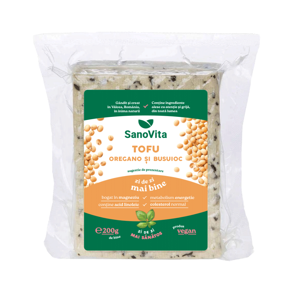 Tofu cu oregano si busuioc sterilizat, 200g, Sanovita