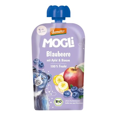Piure Bio cu afine, mere si banane, 100 g, Mogli