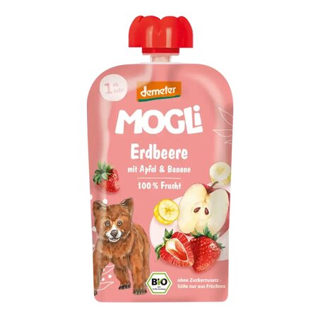 Piure Bio cu capsuni, mere si banane, 1 an+, 100 g, Mogli