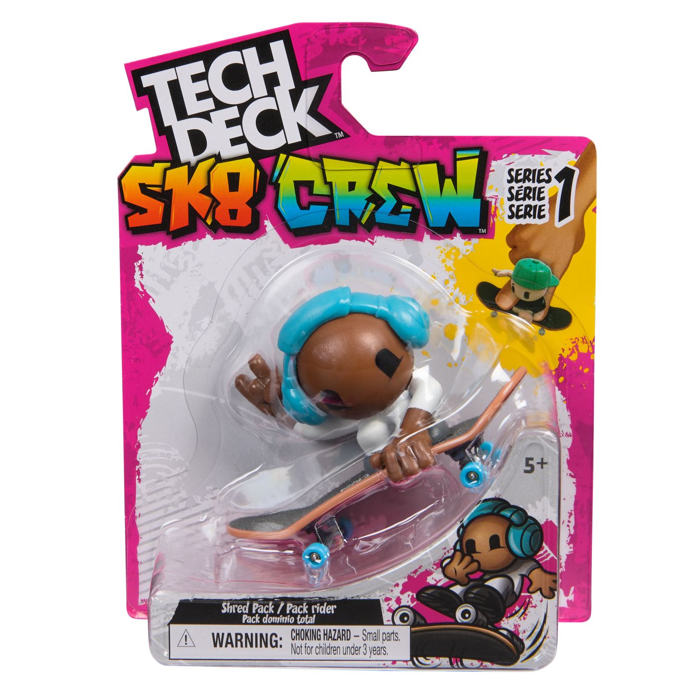 Pachet Mini Skateboard si figurina cu casca albastra Sk8 Crew, 9.6 cm, 5 ani+, Tech Dech