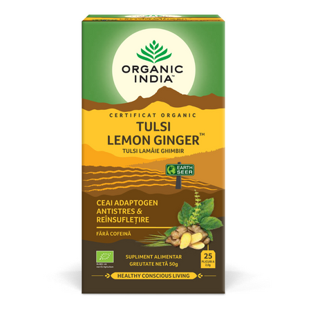 Ceai Bio Tulsi cu Lamaie si Ghimbir, 25 plicuri x 2 g, Organic India 674749