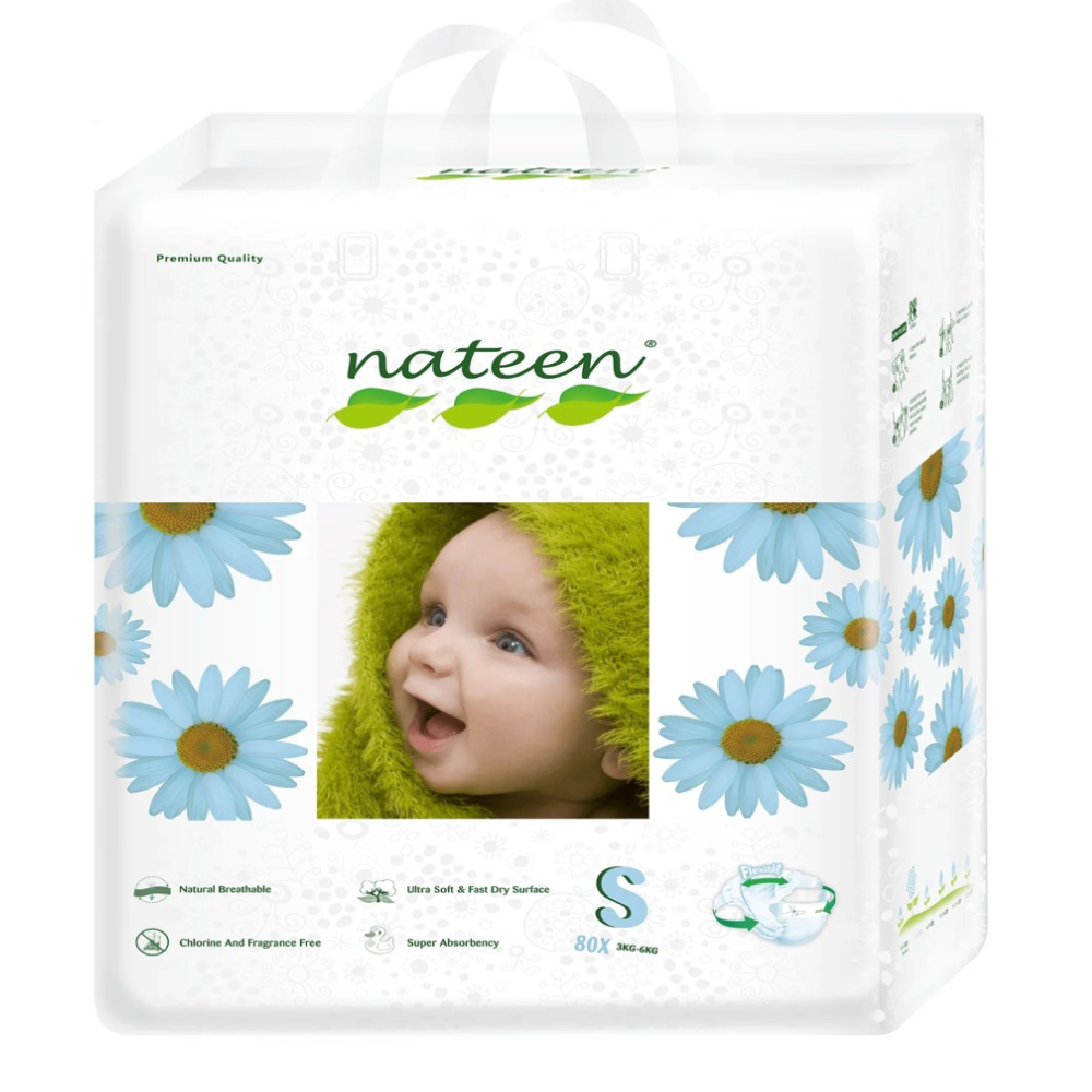 Scutece hipoalergenice Flex&Fit Premium, Small, Nr. 2, 3-6 kg, 80 bucati, Nateen