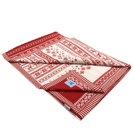 Paturica tricotata din bumbac Alb/Rosu, 90 x 70 cm, + 0 luni, 1 bucata, Baltic Bebe 675020