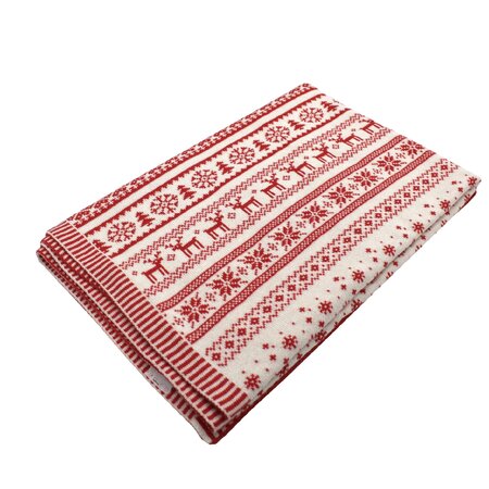 Paturica tricotata din bumbac Alb/Rosu, 90 x 70 cm, + 0 luni, 1 bucata, Baltic Bebe 675021