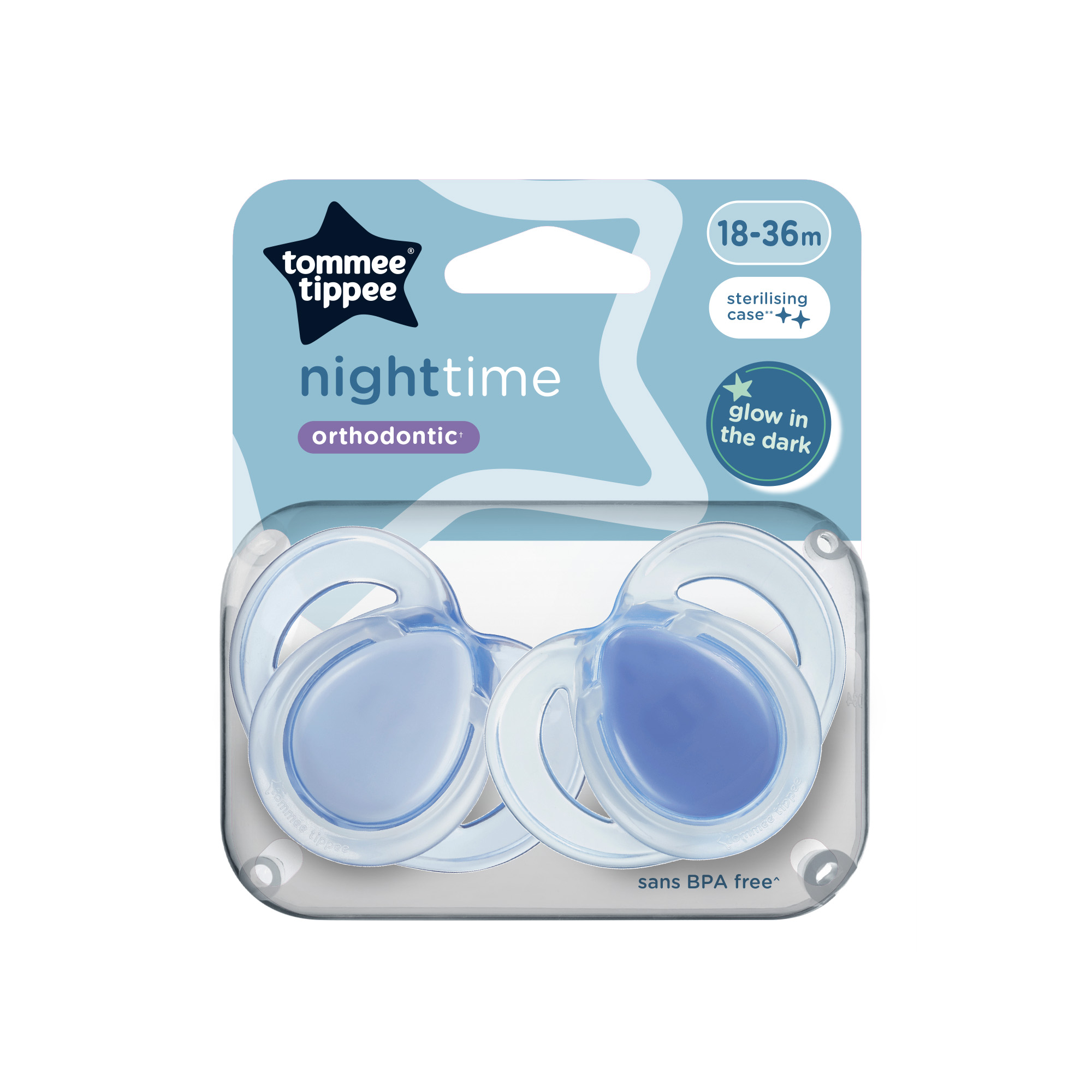 Suzete ortodontice Night Time, 18-36 luni, 2 bucati, Albastru, Tommee Tippee