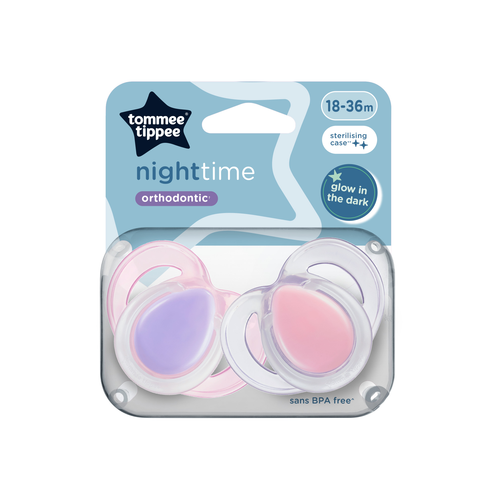 Suzete ortodontice Night Time, 18-36 luni, 2 bucati, Roz, Tommee Tippee