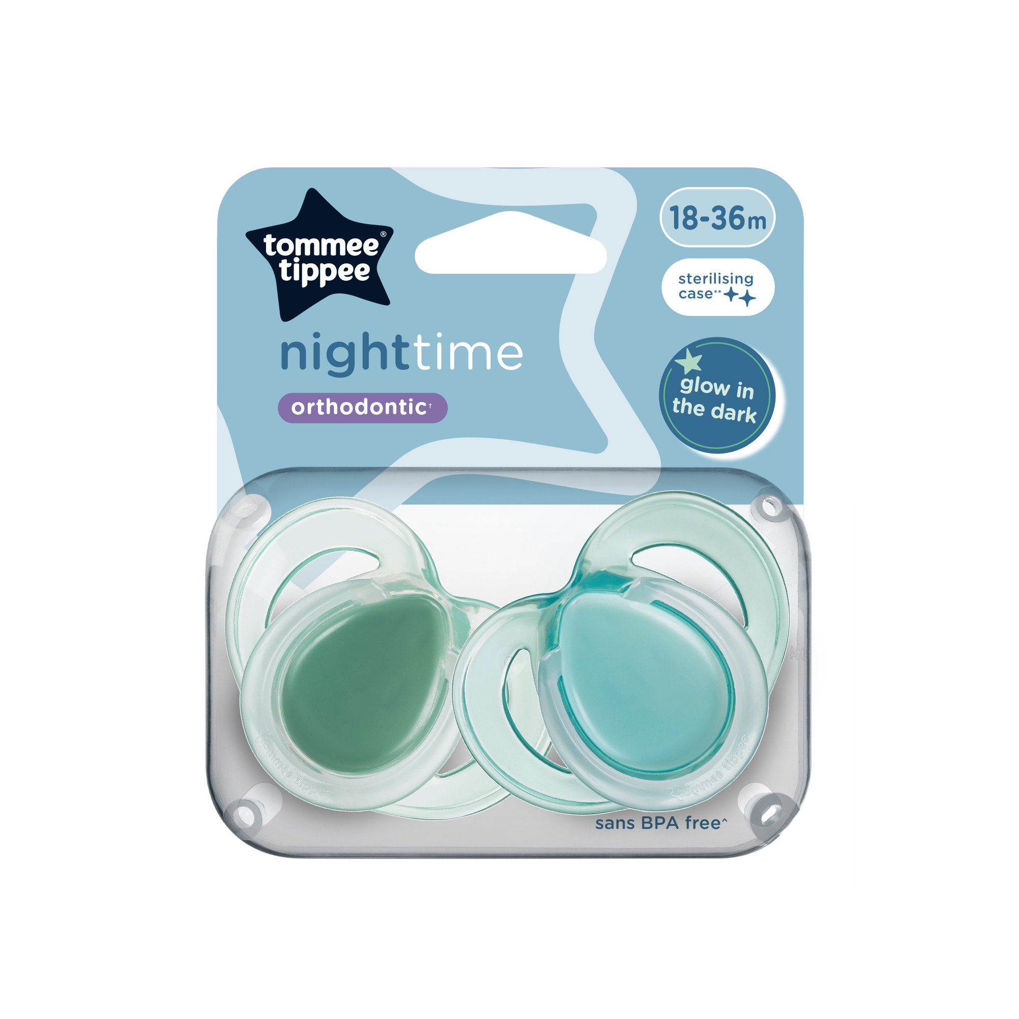 Suzete ortodontice Night Time, 18-36 luni, 2 bucati, Verde, Tommee Tippee