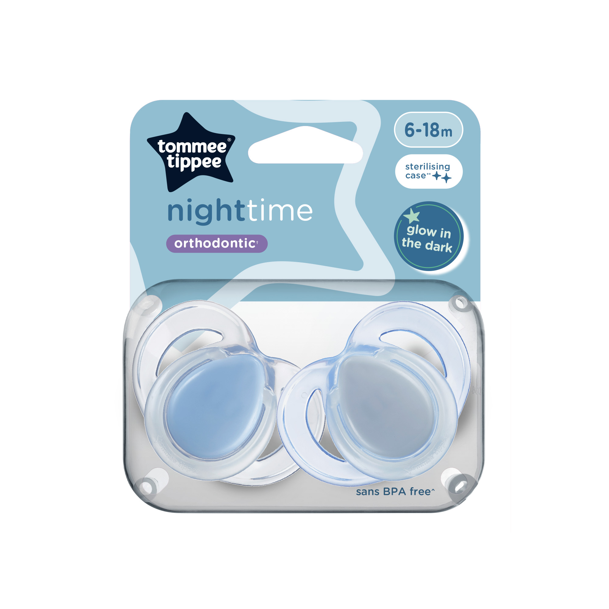 Suzete ortodontice Night Time, 6-18 luni, 2 bucati, Albastru, Tommee Tippee