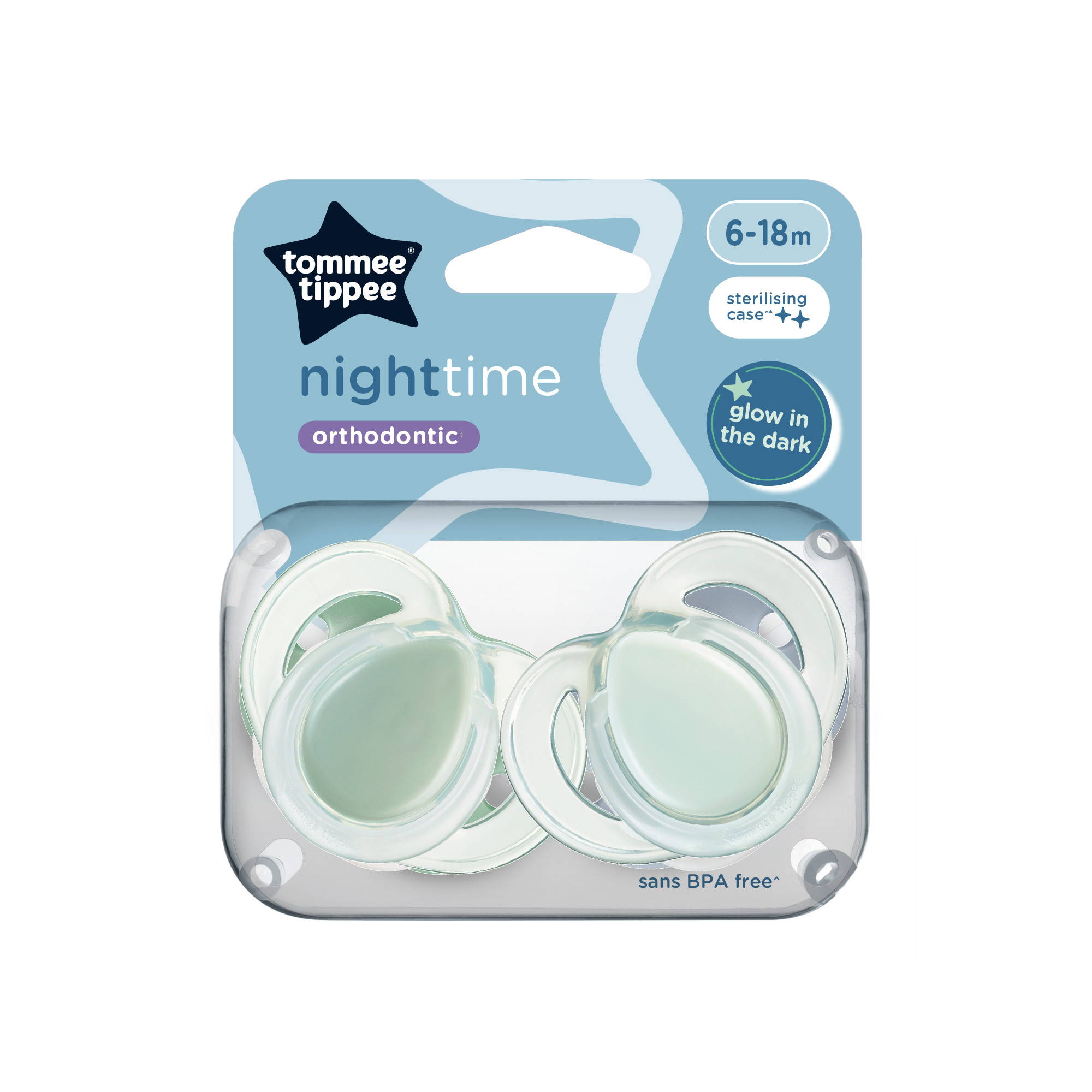 Suzete ortodontice Night Time, 6-18 luni, 2 bucati, Verde, Tommee Tippee