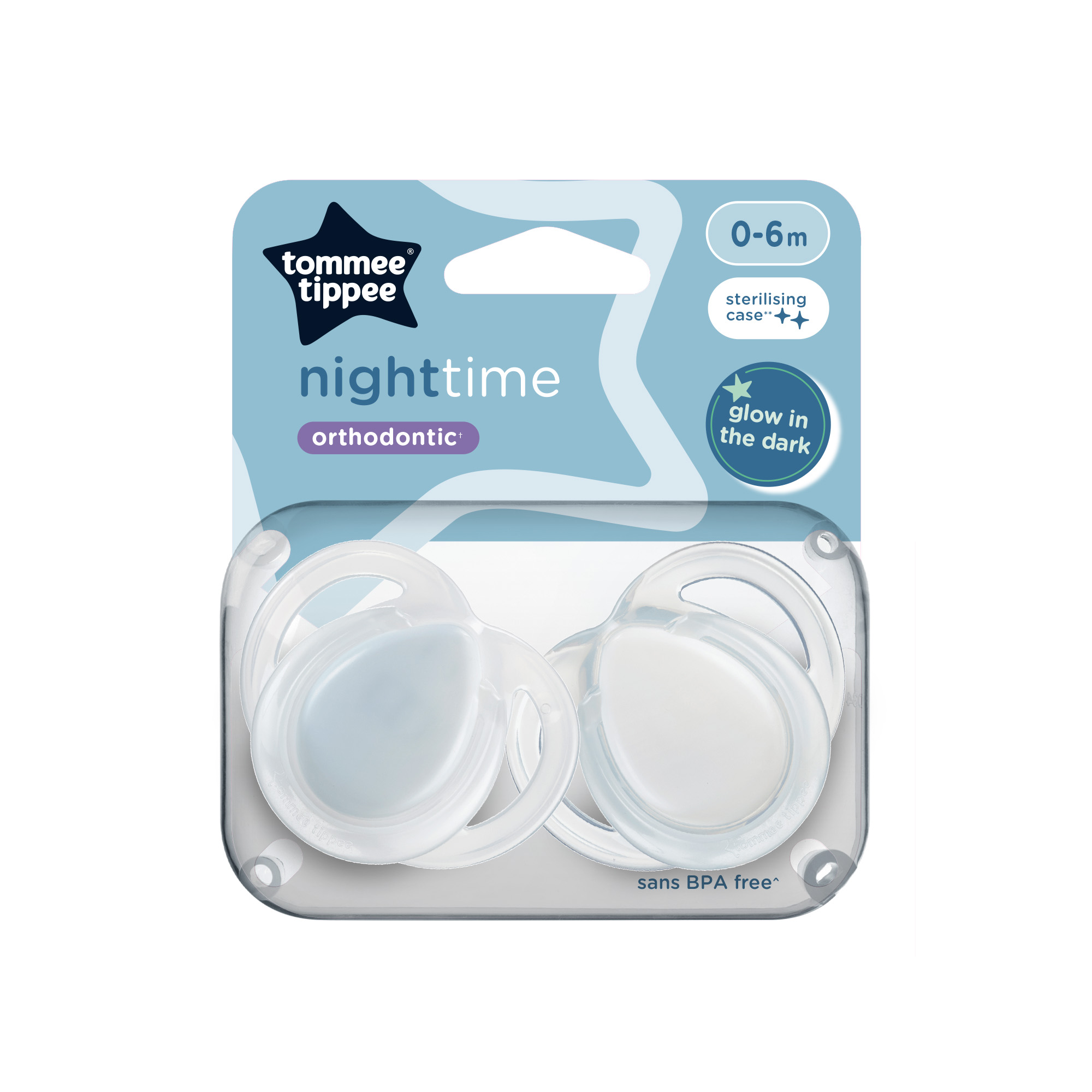 Suzete ortodontice Night Time, 0-6 luni, 2 bucati, Alb, Tommee Tippee