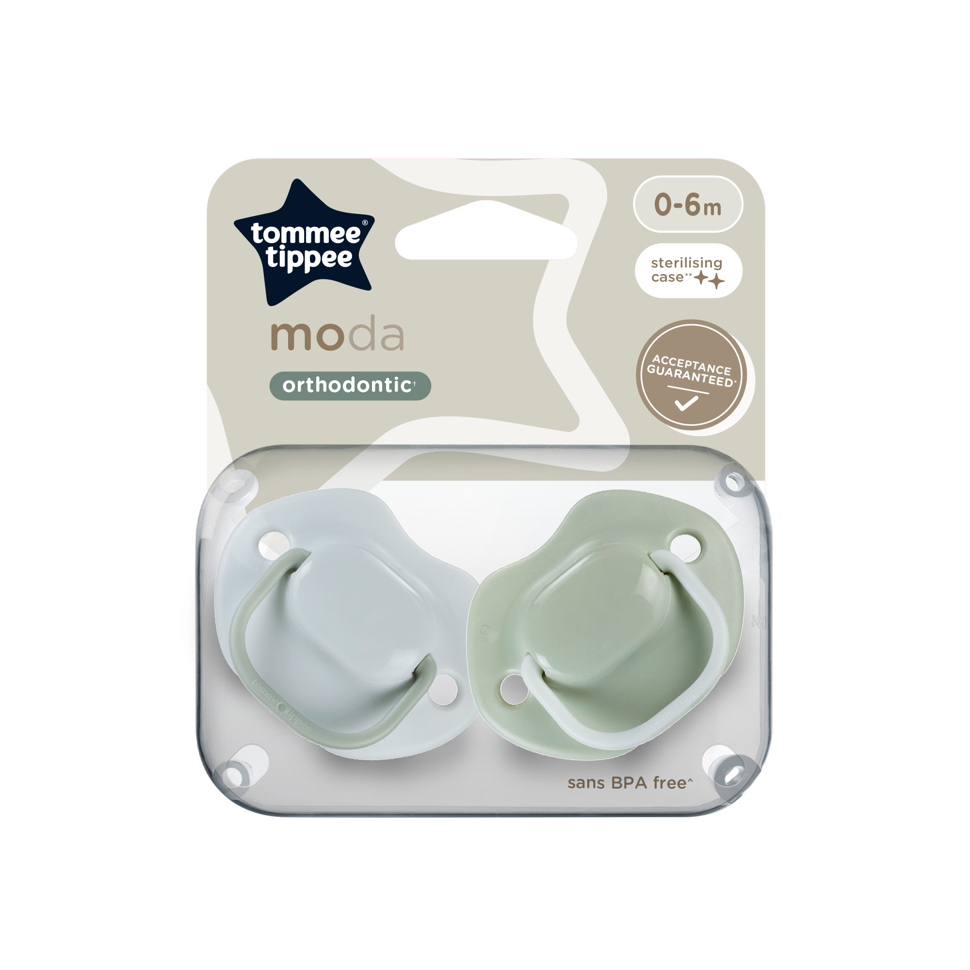 Suzete ortodontice Moda, 0-6 luni, 2 bucati, Albstru/Verde, Tommee Tippee