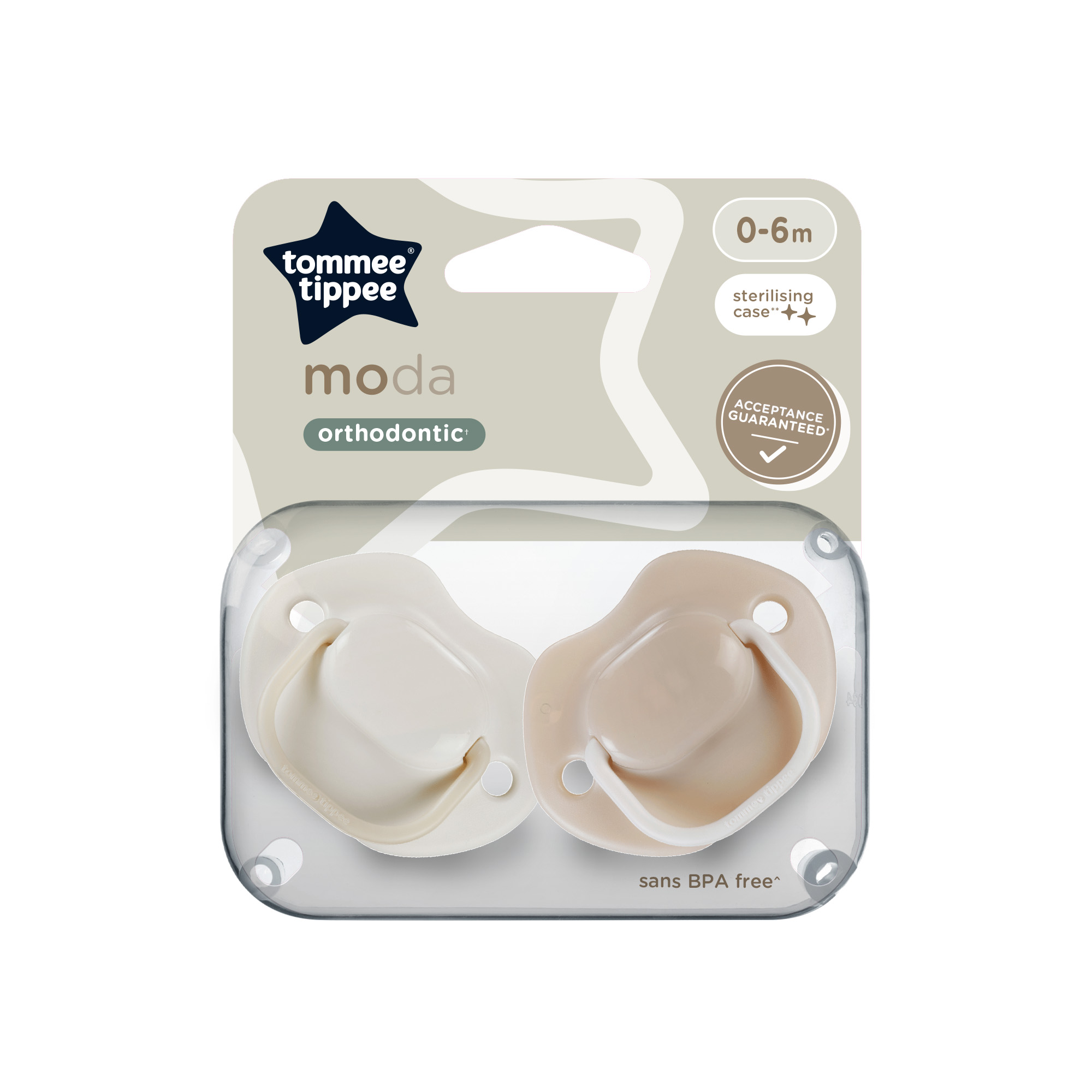 Suzete ortodontice Moda, 0-6 luni, 2 bucati, Bej, Tommee Tippee