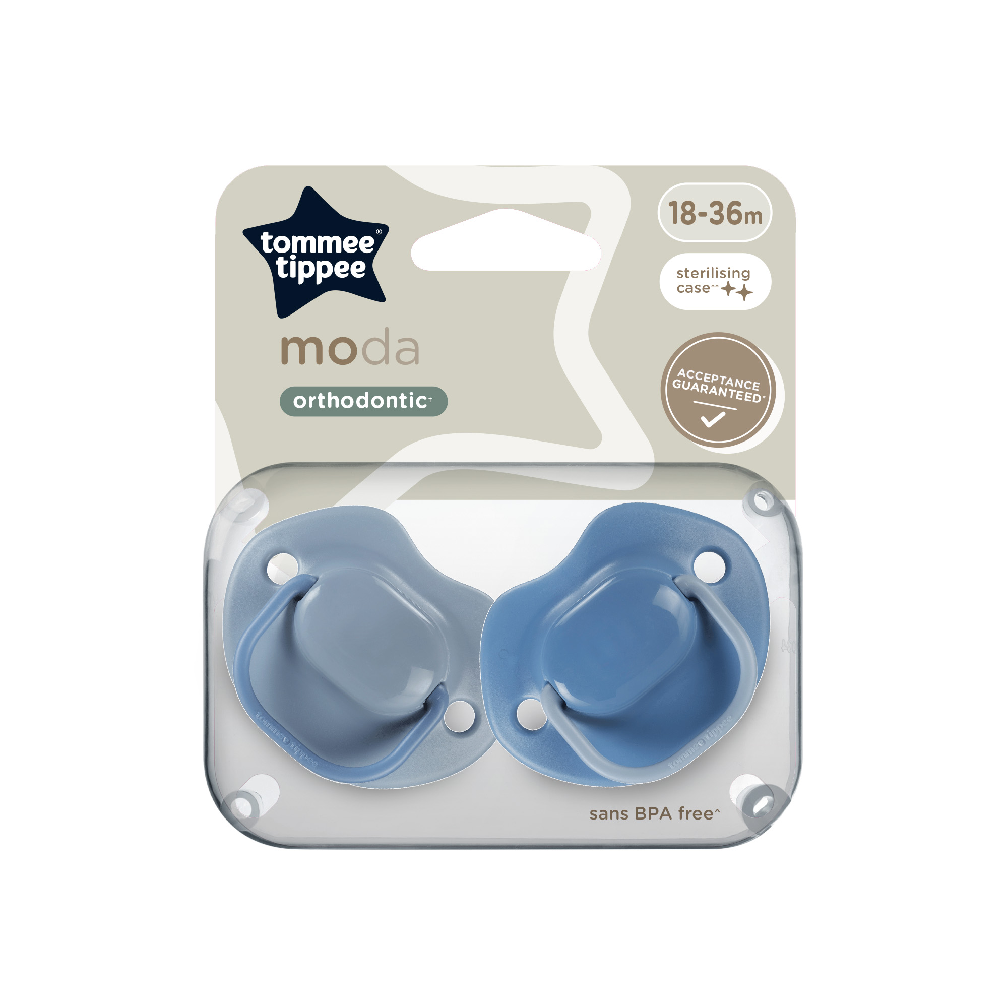 Suzete ortodontice Moda, 18-36 luni, 2 bucati, Albastru, Tommee Tippee