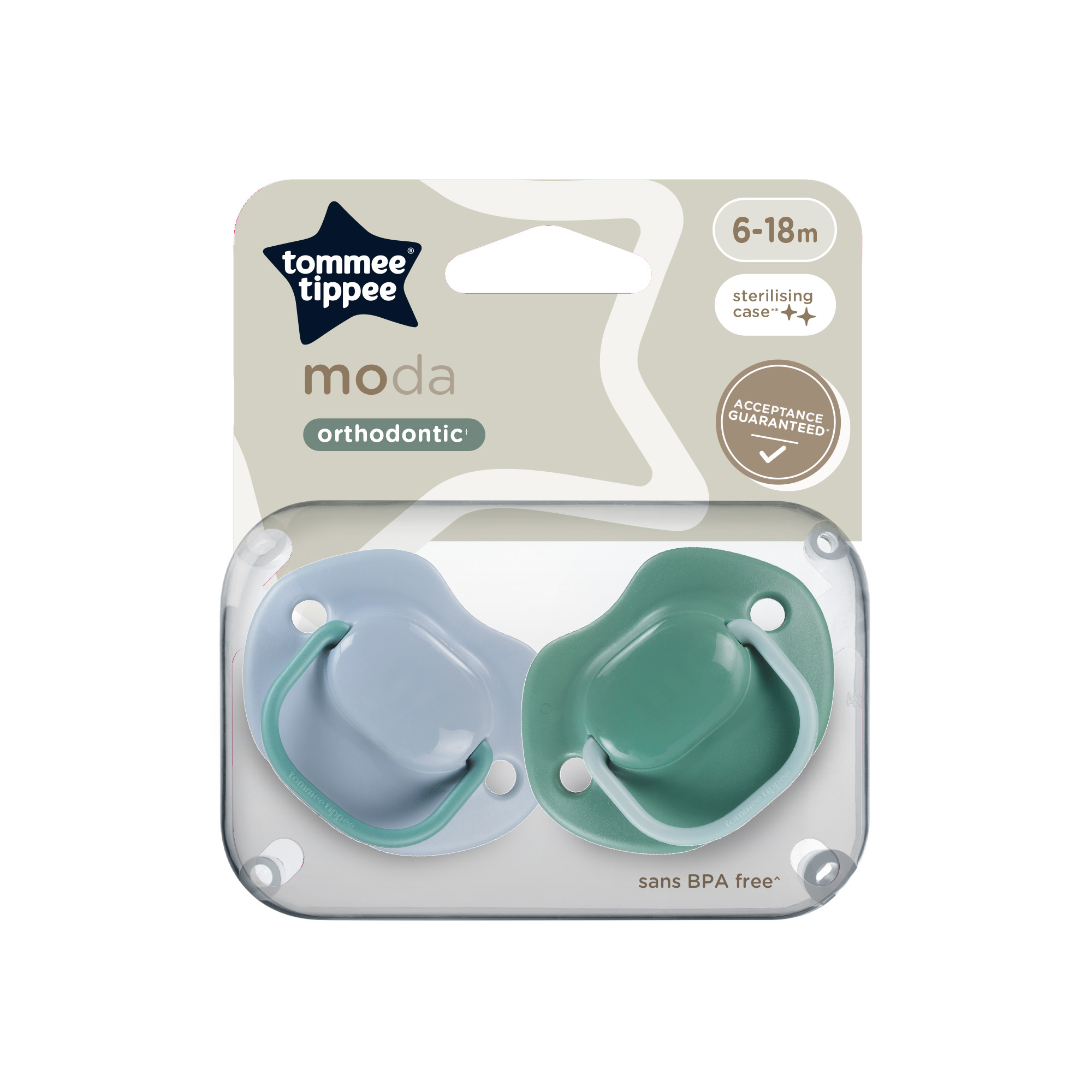 Suzete ortodontice Moda, 6-18 luni, 2 bucati, Albstru/Verde, Tommee Tippee