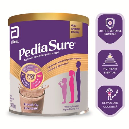 PediaSure pulbere, Ciocolata, 3-10 ani, 400 g, Abbott 675372