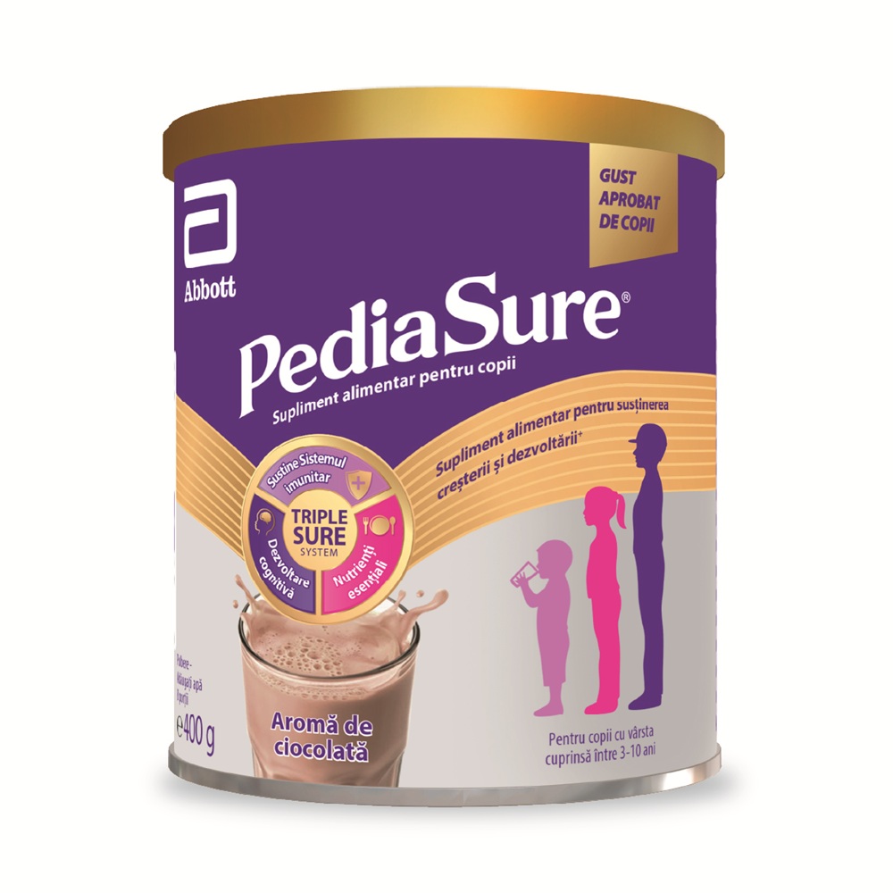 PediaSure  cu aroma de ciocolata pulbere, 3-10 ani, 400 g, Abbott