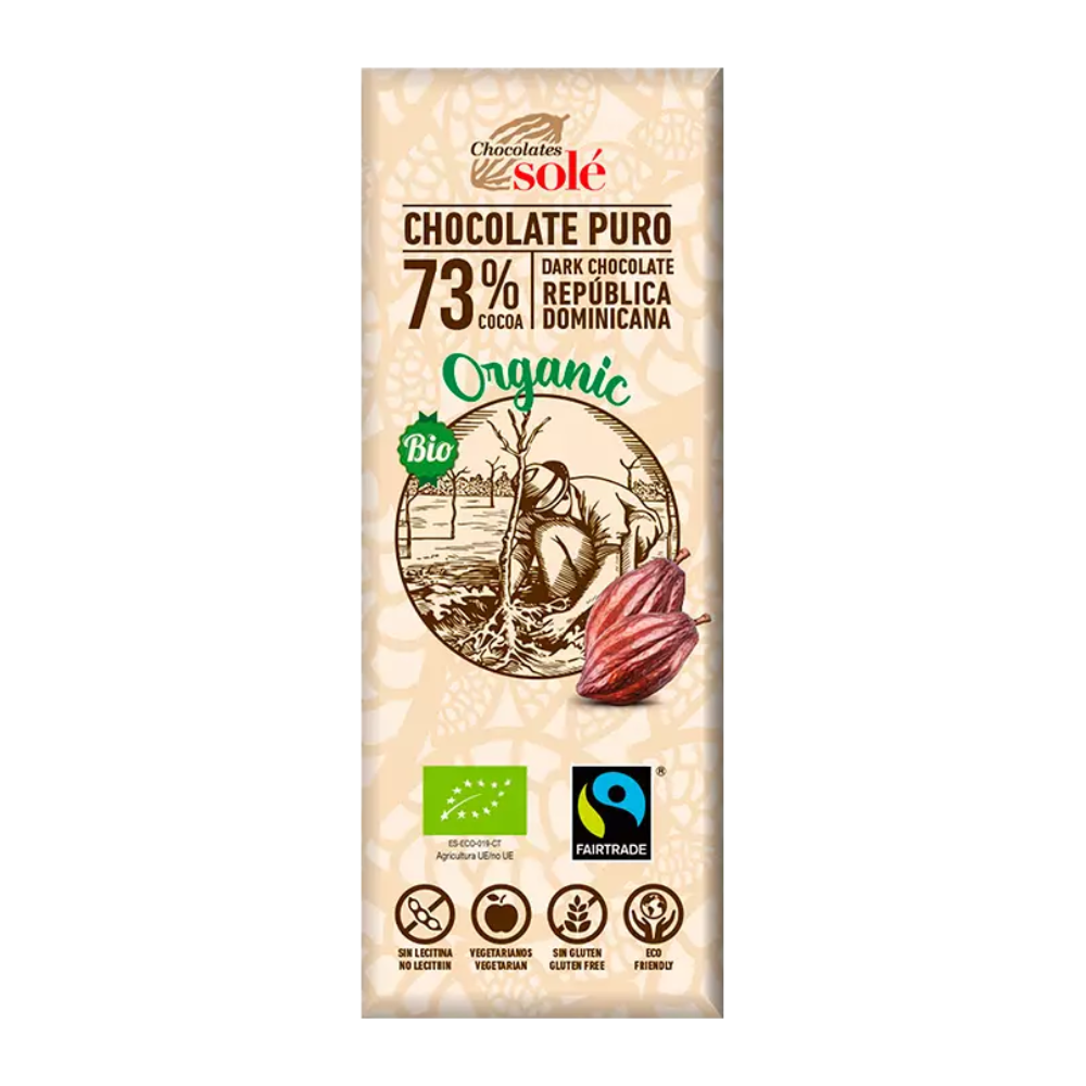 Minitableta de ciocolata neagra Bio cu 73% cacao, 25 g, Sole