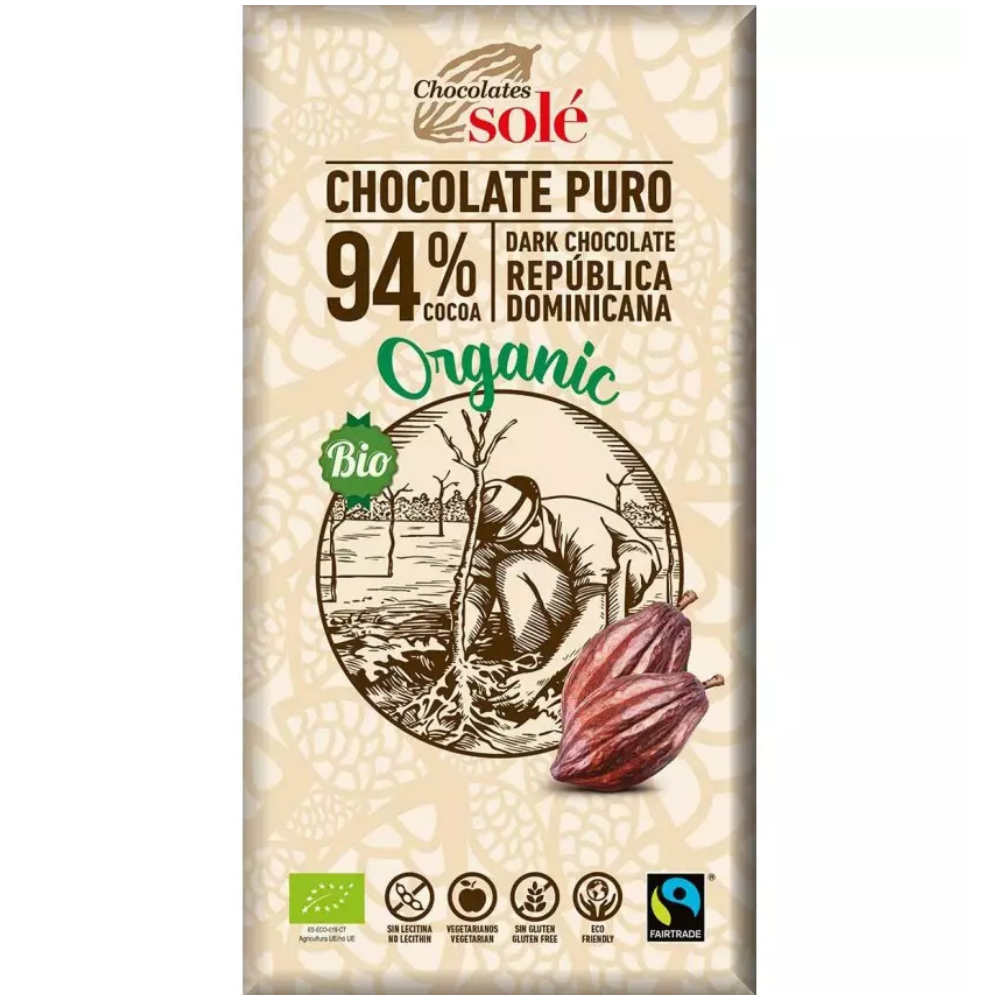 Cicoloata neagra Bio cu 94% cacao, 100 g, Sole