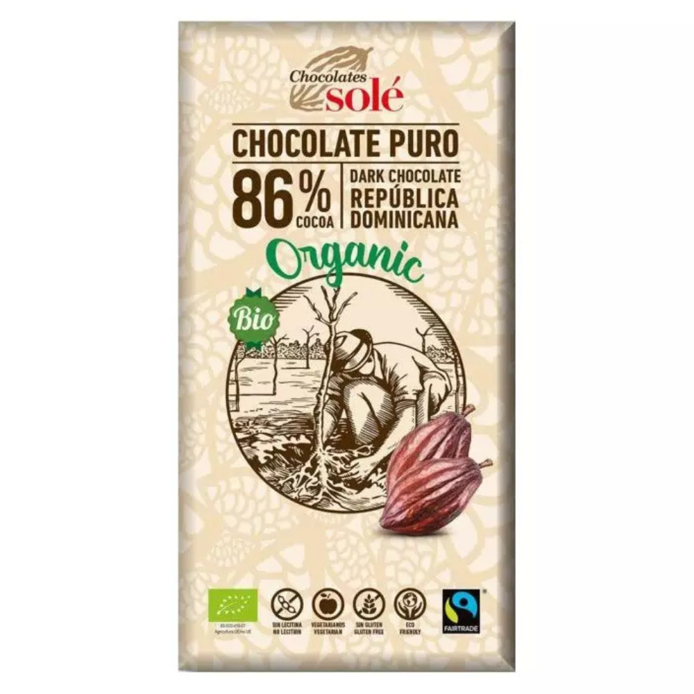 Ciocolata neagra Bio cu 86% cacao, 100 g, Sole