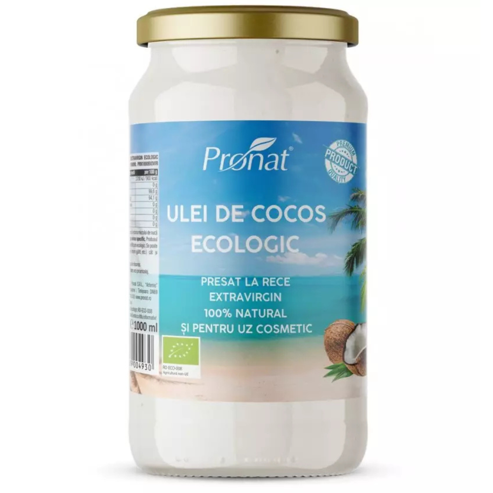 Ulei de cocos extravirgin bio presat la rece, 1 litru, Pronat