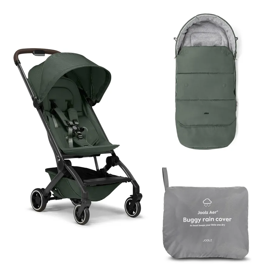 Pachet Promotional Carucior Joolz Aer+, cu sac pentru carucior si protectie de ploaie, Forest Green, Joolz