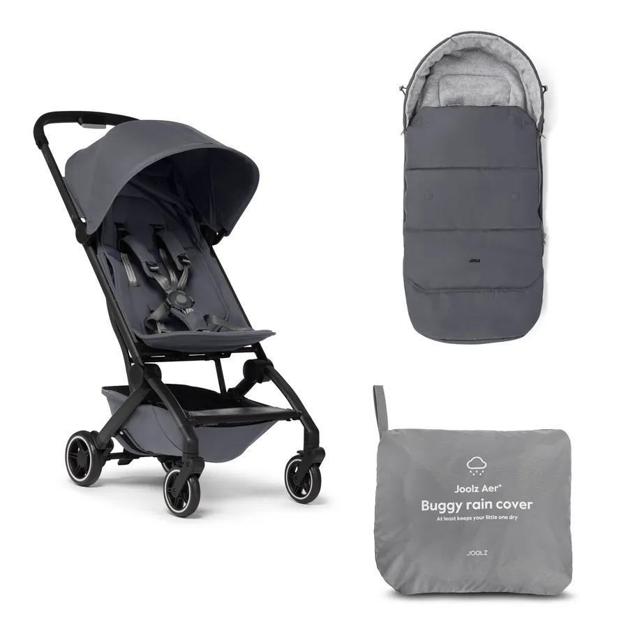 Pachet Carucior Joolz Aer+, cu sac pentru carucior si protectie de ploaie, Stone Grey, Joolz