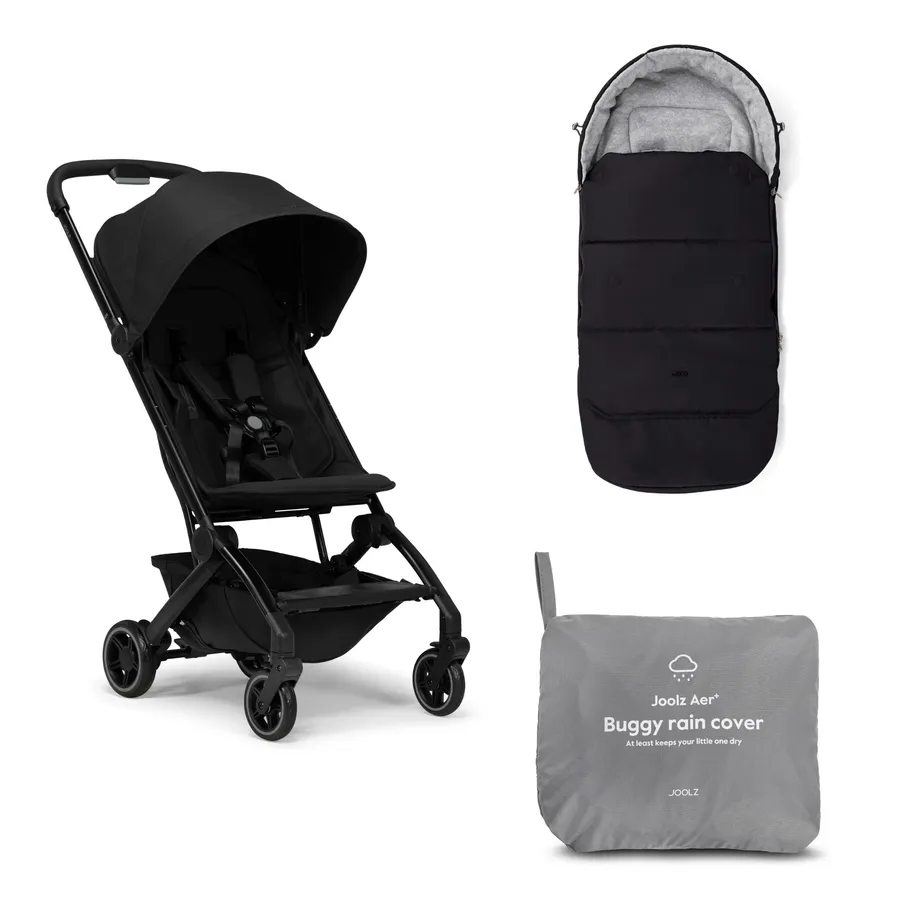 Pachet Promotional Carucior Joolz Aer+, cu sac pentru carucior si protectie de ploaie, Space Black, Joolz