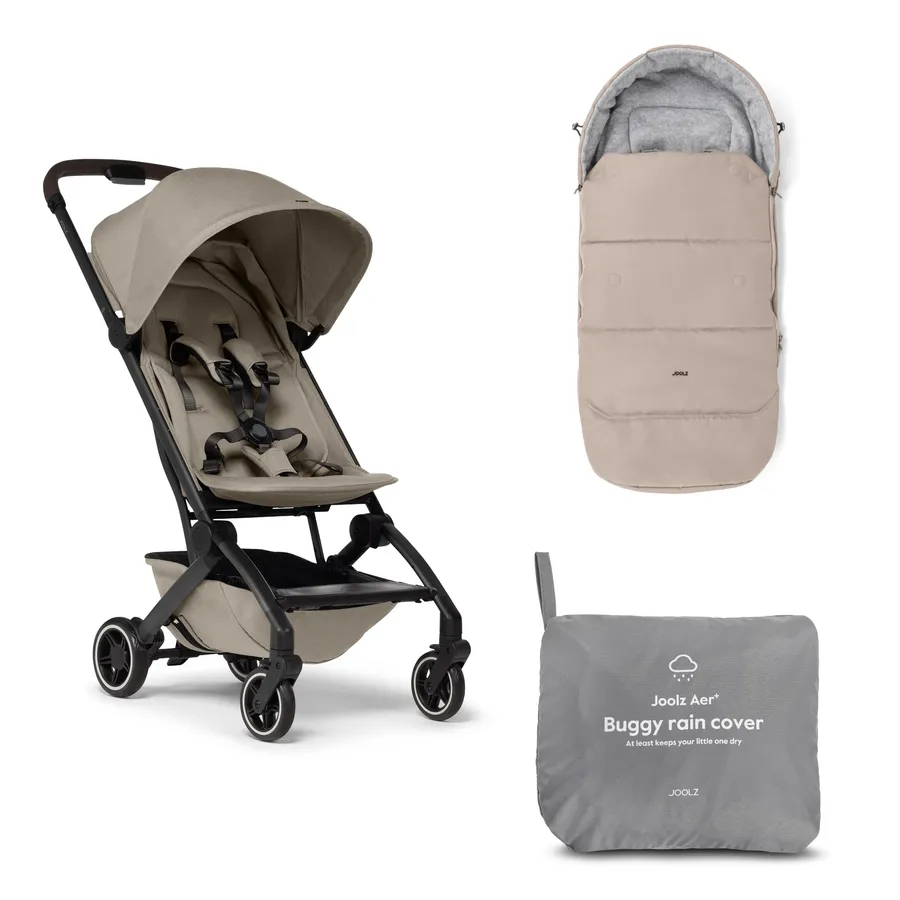 Pachet Promotional Carucior Joolz Aer+, cu sac pentru carucior si protectie de ploaie, Sandy Taupe, Joolz