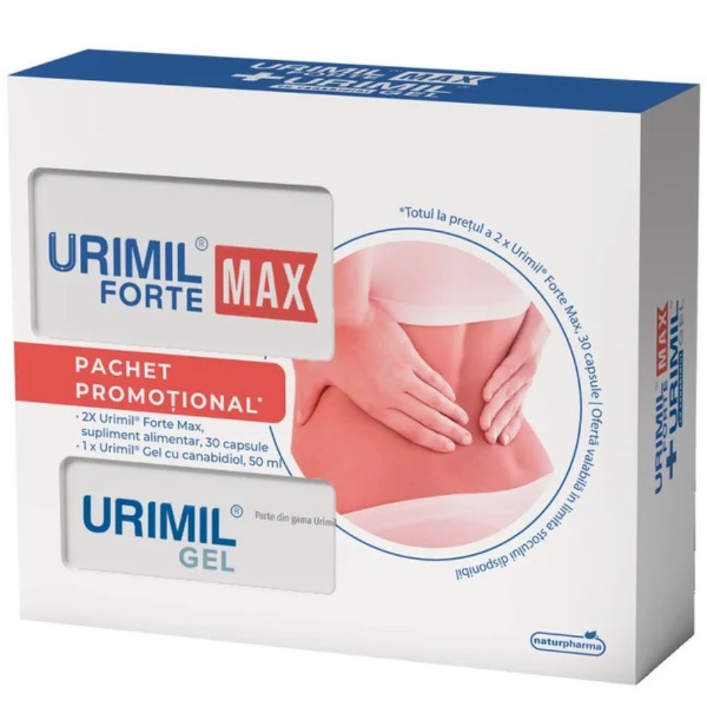 Pachet Urimil Forte Max 2 x 30 capsule si Gel Urimil 50 ml, NaturPharma